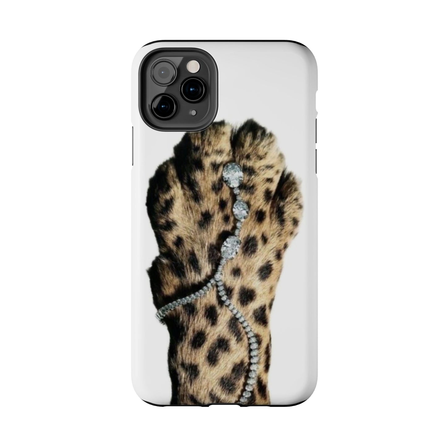Stylish Leopard Print Tough Phone Case with Diamond Accessories