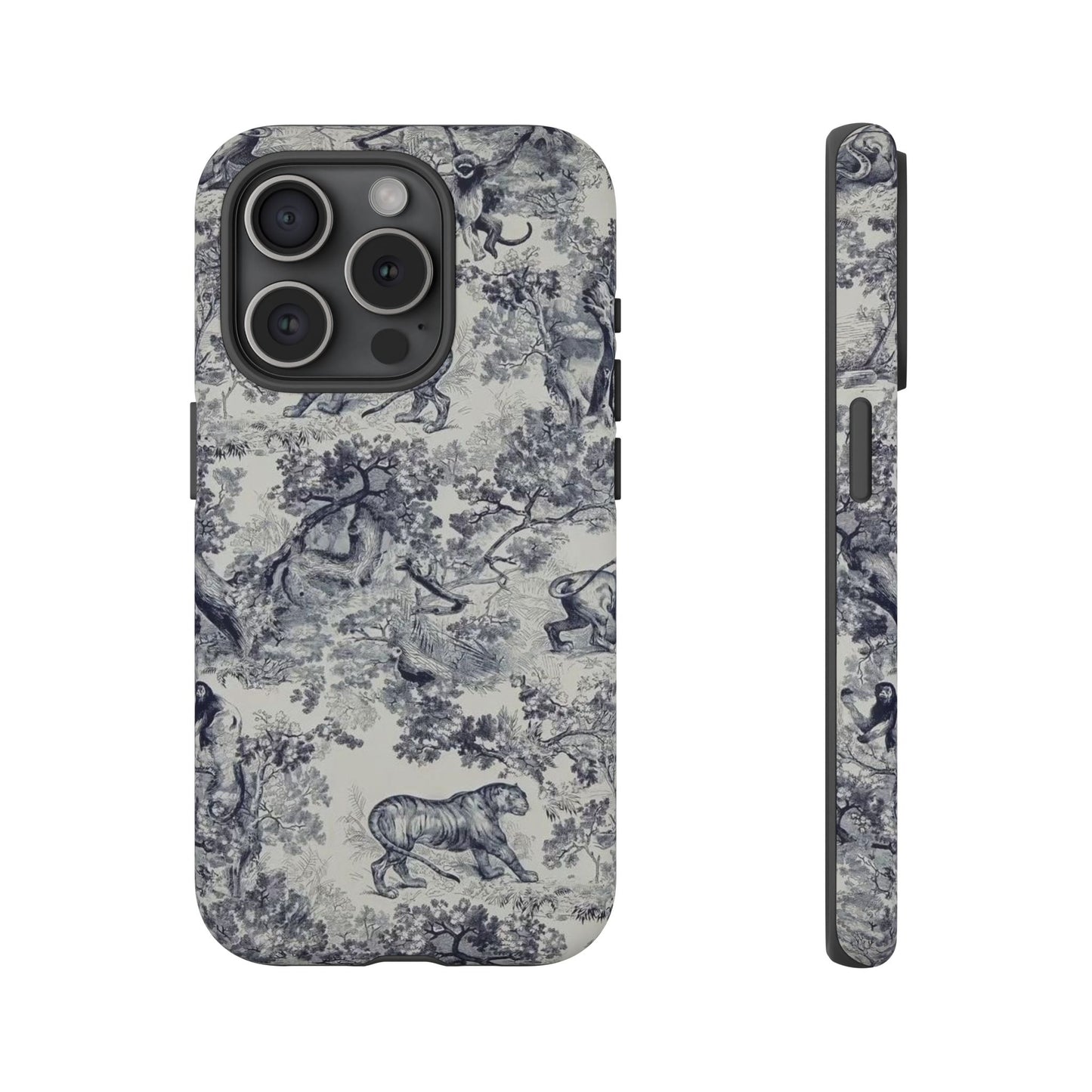 Toile Safari Phone Case — Vintage Tiger & Jungle Pattern Protective Tough Case