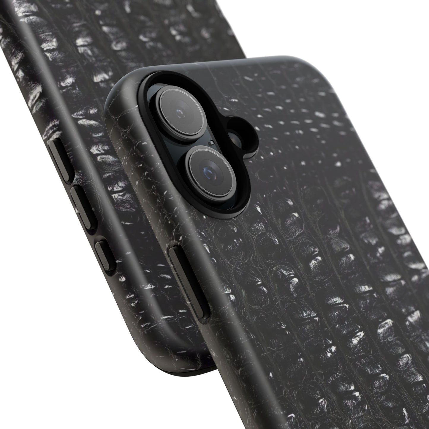 Black Croc Texture Tough Phone Case — Rugged Protective iPhone Cover