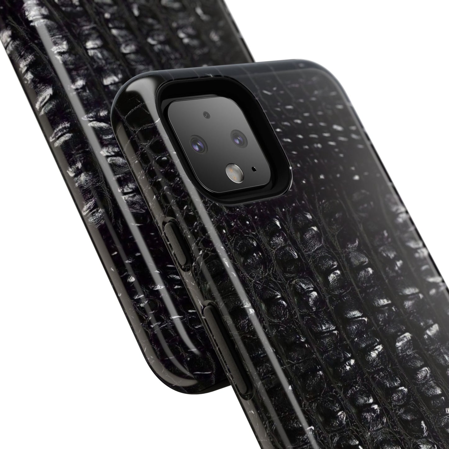 Black Croc Texture Tough Phone Case — Rugged Protective iPhone Cover