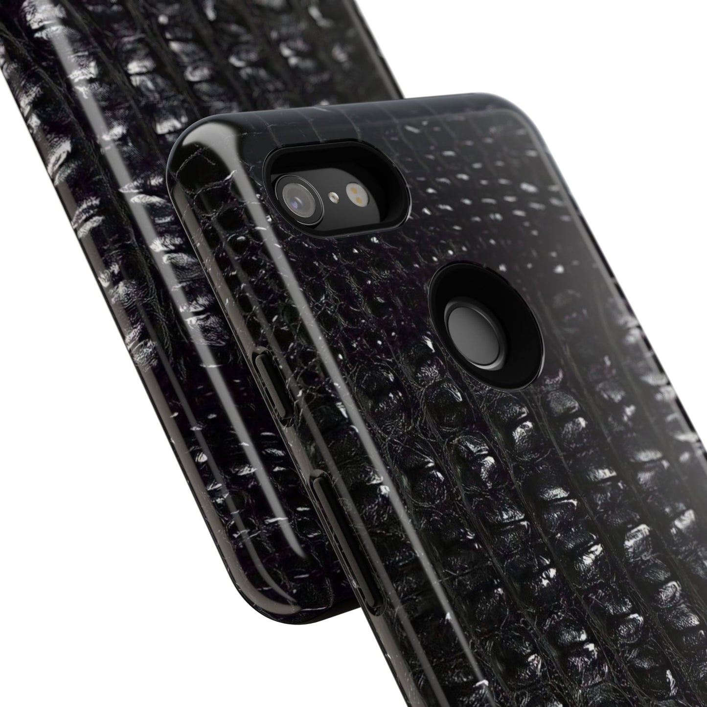Black Croc Texture Tough Phone Case — Rugged Protective iPhone Cover