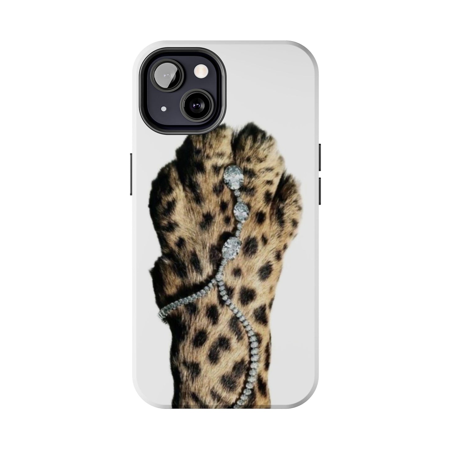 Stylish Leopard Print Tough Phone Case with Diamond Accessories