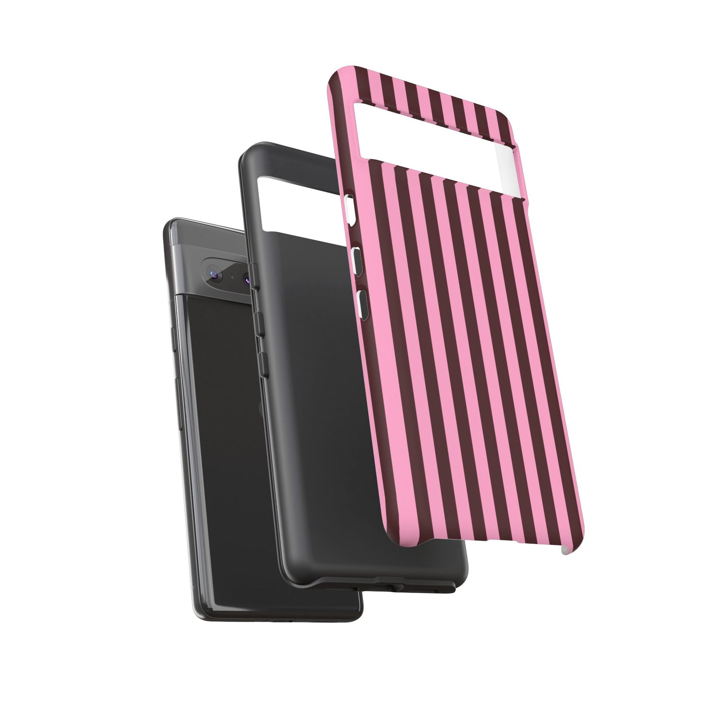 Striped Pink & Burgundy Tough Phone Case — Durable Vertical Stripe Protection