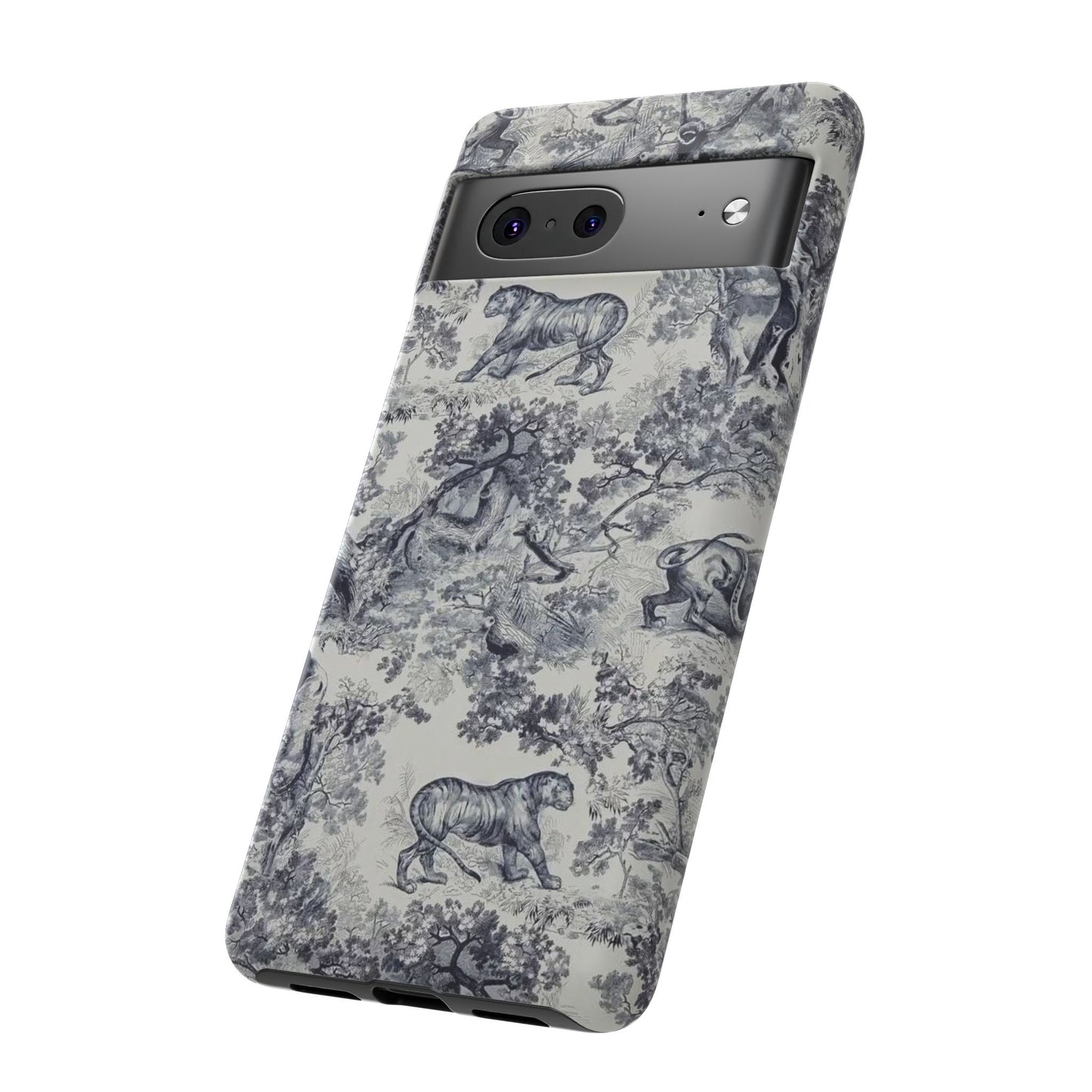 Toile Safari Phone Case — Vintage Tiger & Jungle Pattern Protective Tough Case