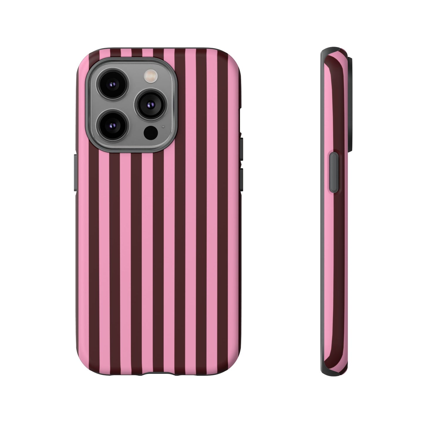 Striped Pink & Burgundy Tough Phone Case — Durable Vertical Stripe Protection