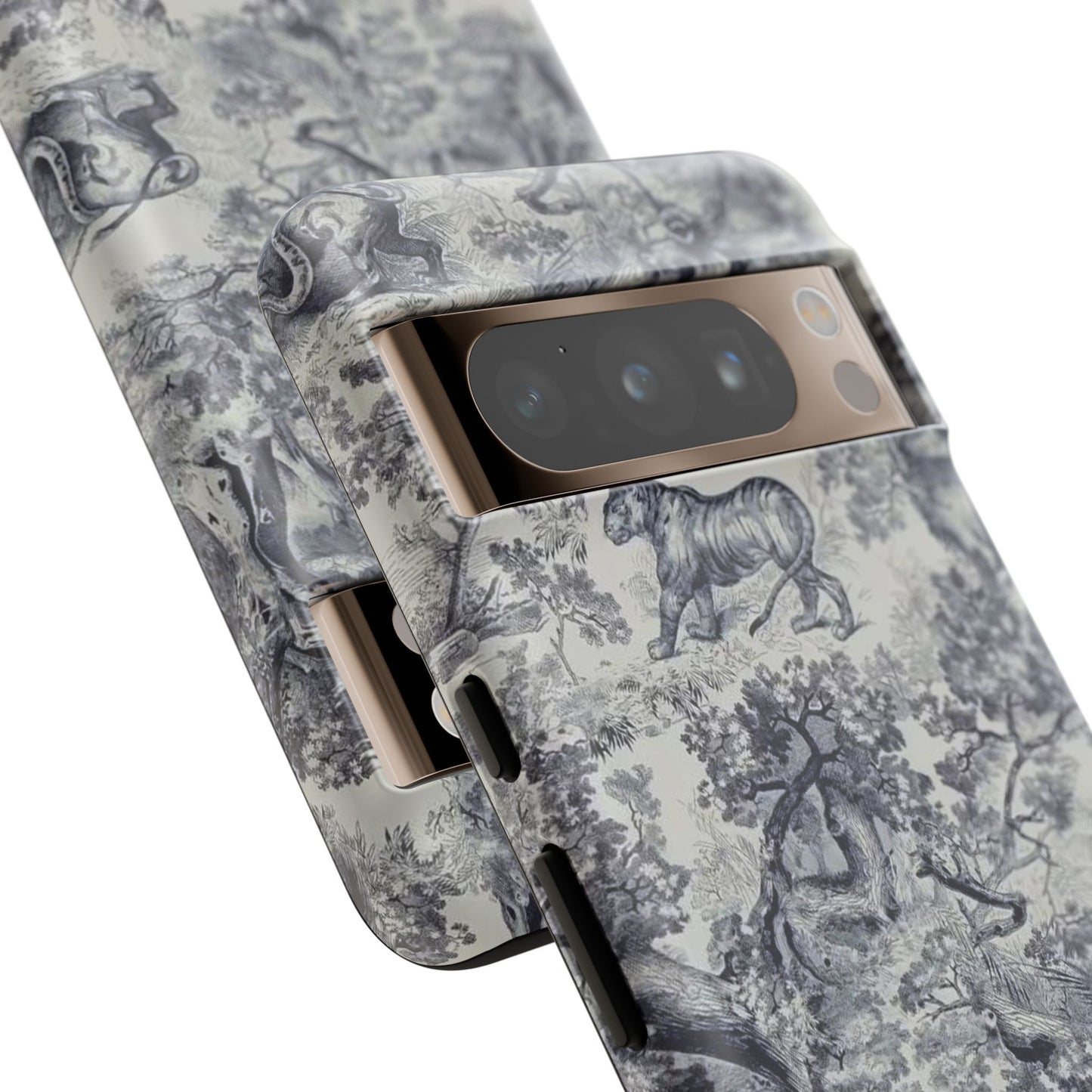 Toile Safari Phone Case — Vintage Tiger & Jungle Pattern Protective Tough Case