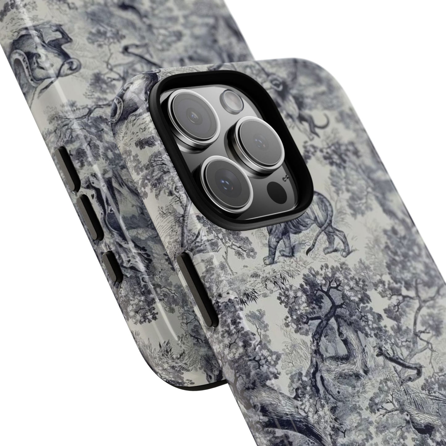 Toile Safari Phone Case — Vintage Tiger & Jungle Pattern Protective Tough Case