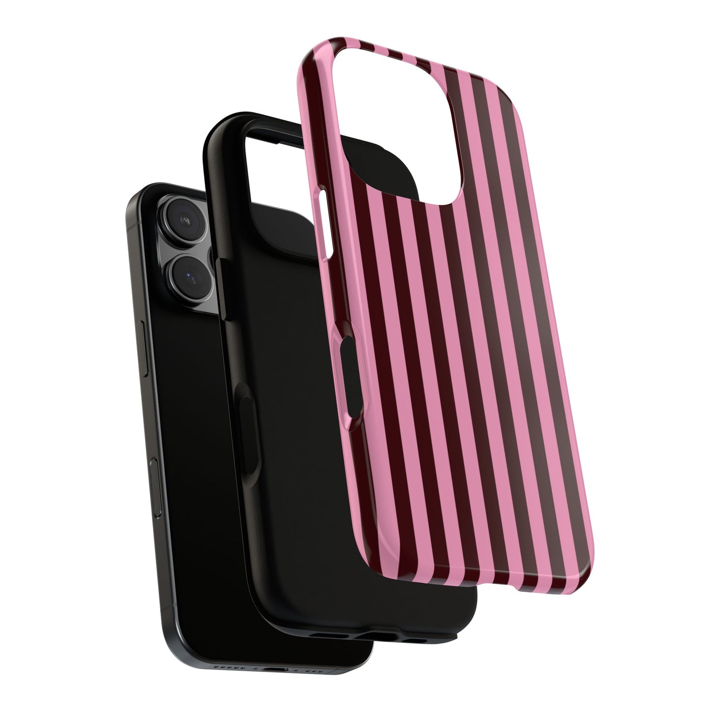 Striped Pink & Burgundy Tough Phone Case — Durable Vertical Stripe Protection