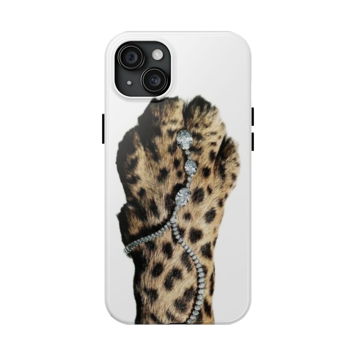 Stylish Leopard Print Tough Phone Case with Diamond Accessories
