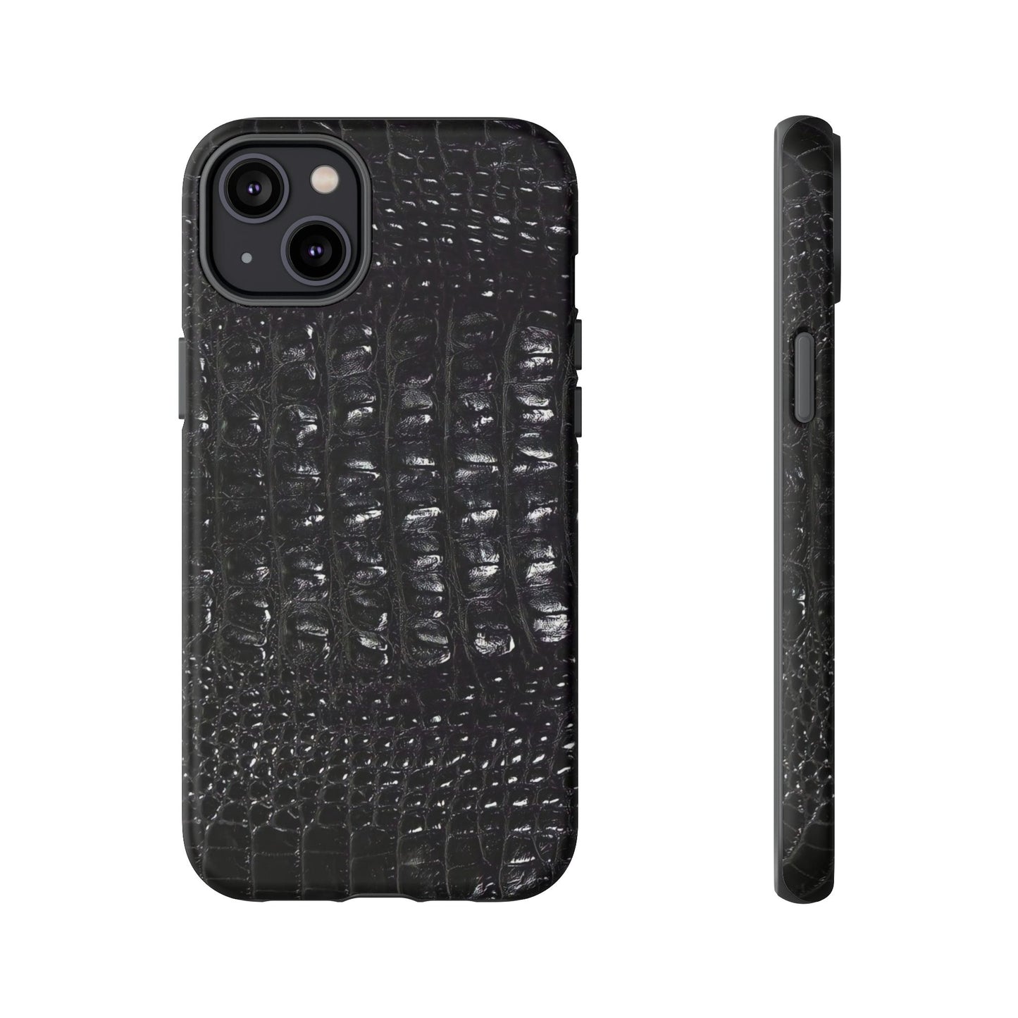 Black Croc Texture Tough Phone Case — Rugged Protective iPhone Cover