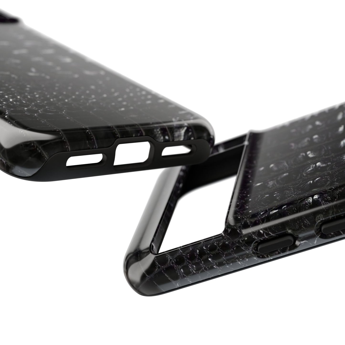 Black Croc Texture Tough Phone Case — Rugged Protective iPhone Cover