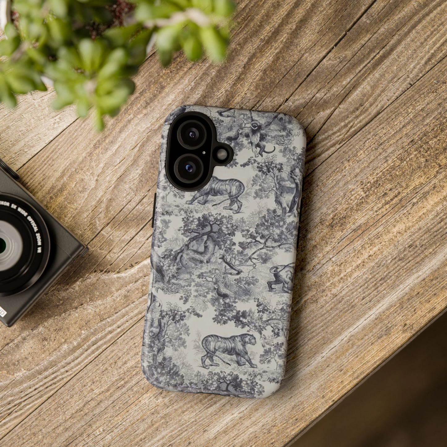 Toile Safari Phone Case — Vintage Tiger & Jungle Pattern Protective Tough Case