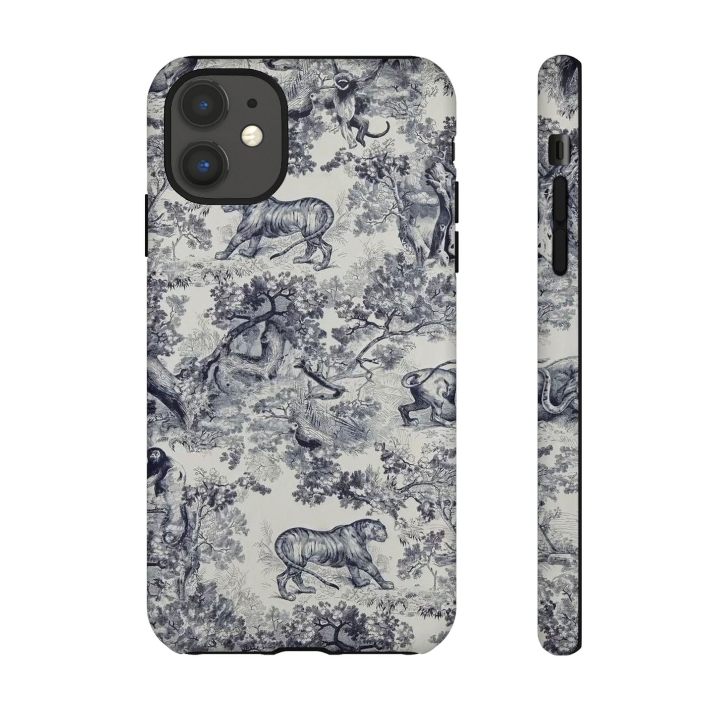 Toile Safari Phone Case — Vintage Tiger & Jungle Pattern Protective Tough Case