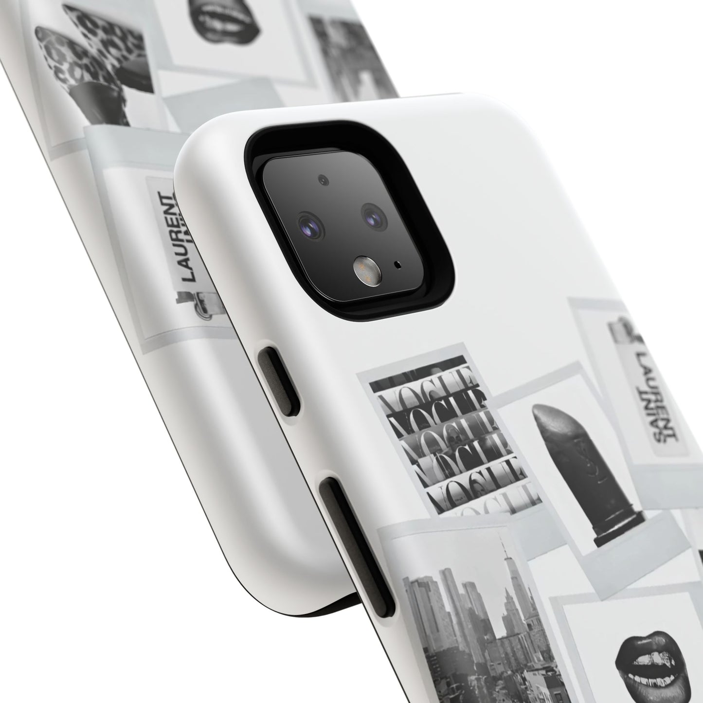 Phone Case — Black & White Polaroid Collage (City, Fashion, Lipstick)