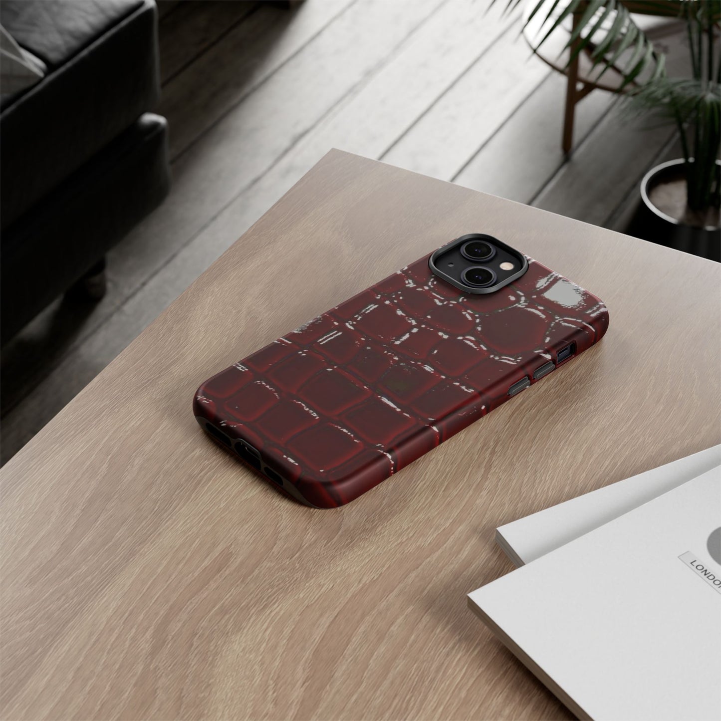 Croc Embossed Burgundy Tough Phone Case