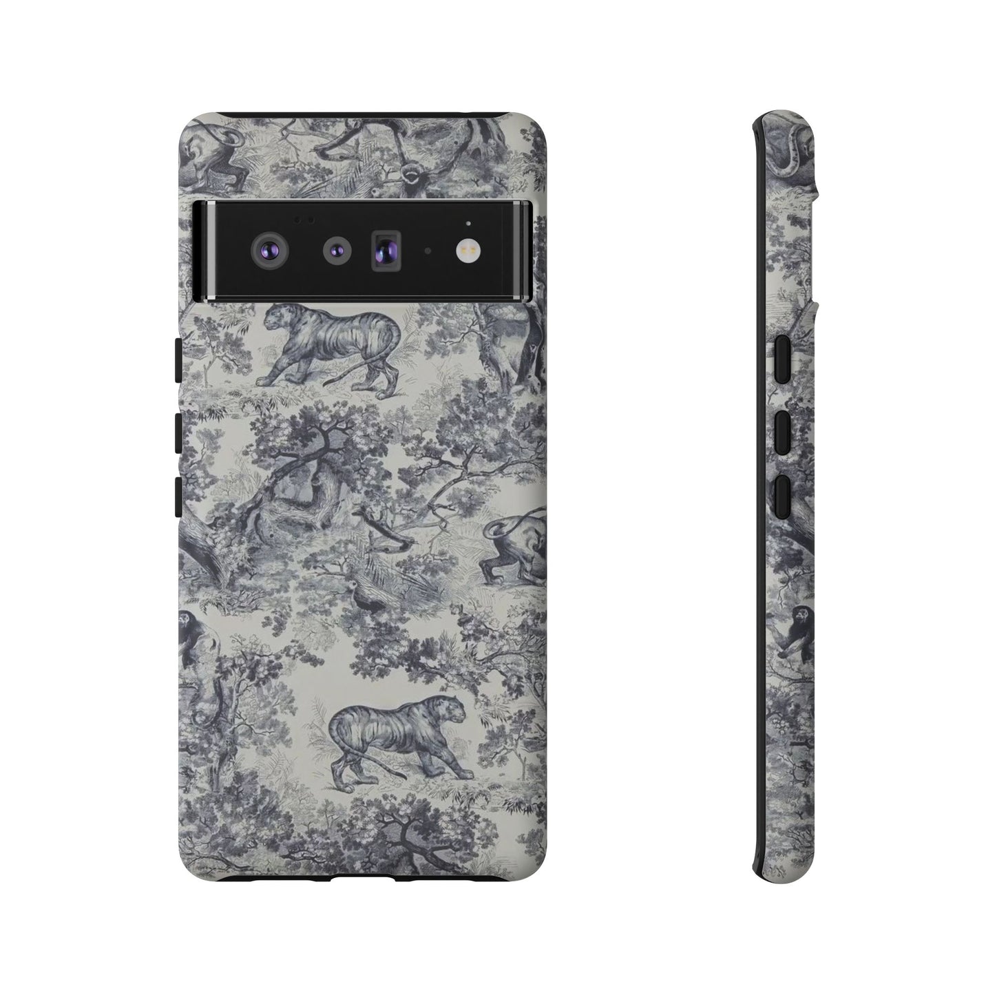 Toile Safari Phone Case — Vintage Tiger & Jungle Pattern Protective Tough Case