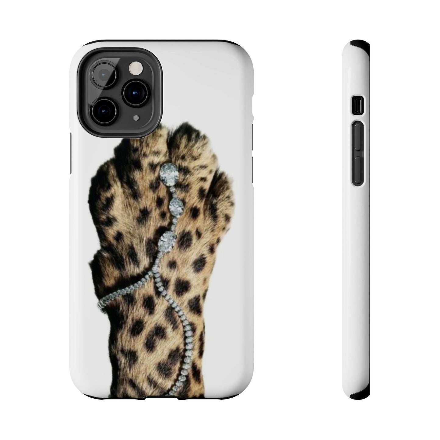 Stylish Leopard Print Tough Phone Case with Diamond Accessories