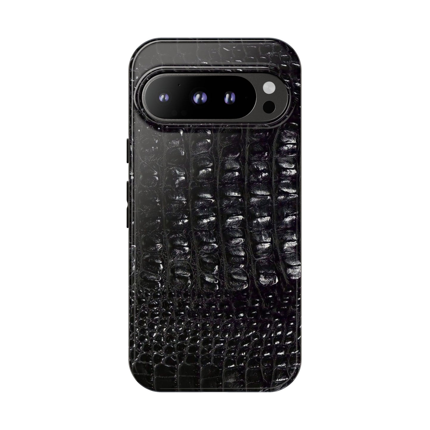 Black Croc Texture Tough Phone Case — Rugged Protective iPhone Cover