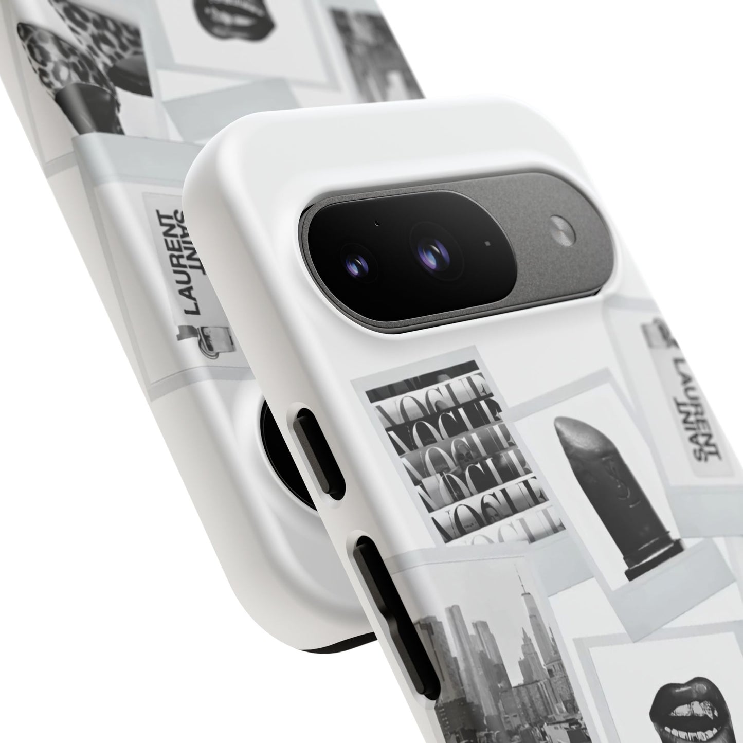 Phone Case — Black & White Polaroid Collage (City, Fashion, Lipstick)