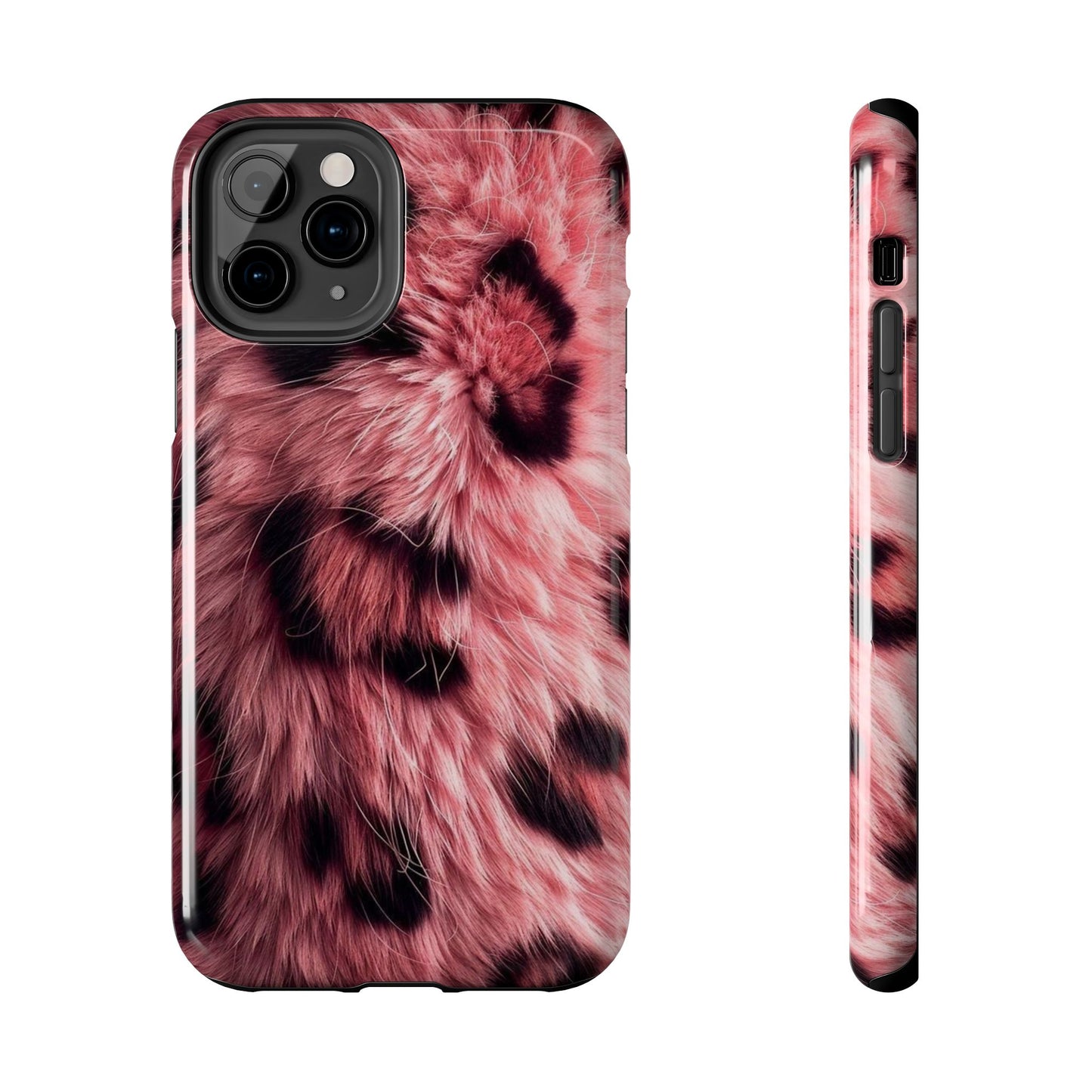 Faux Fur Tough Phone Case - Pink Leopard Print