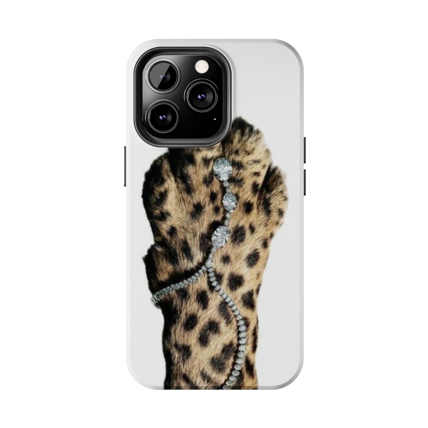 Stylish Leopard Print Tough Phone Case with Diamond Accessories