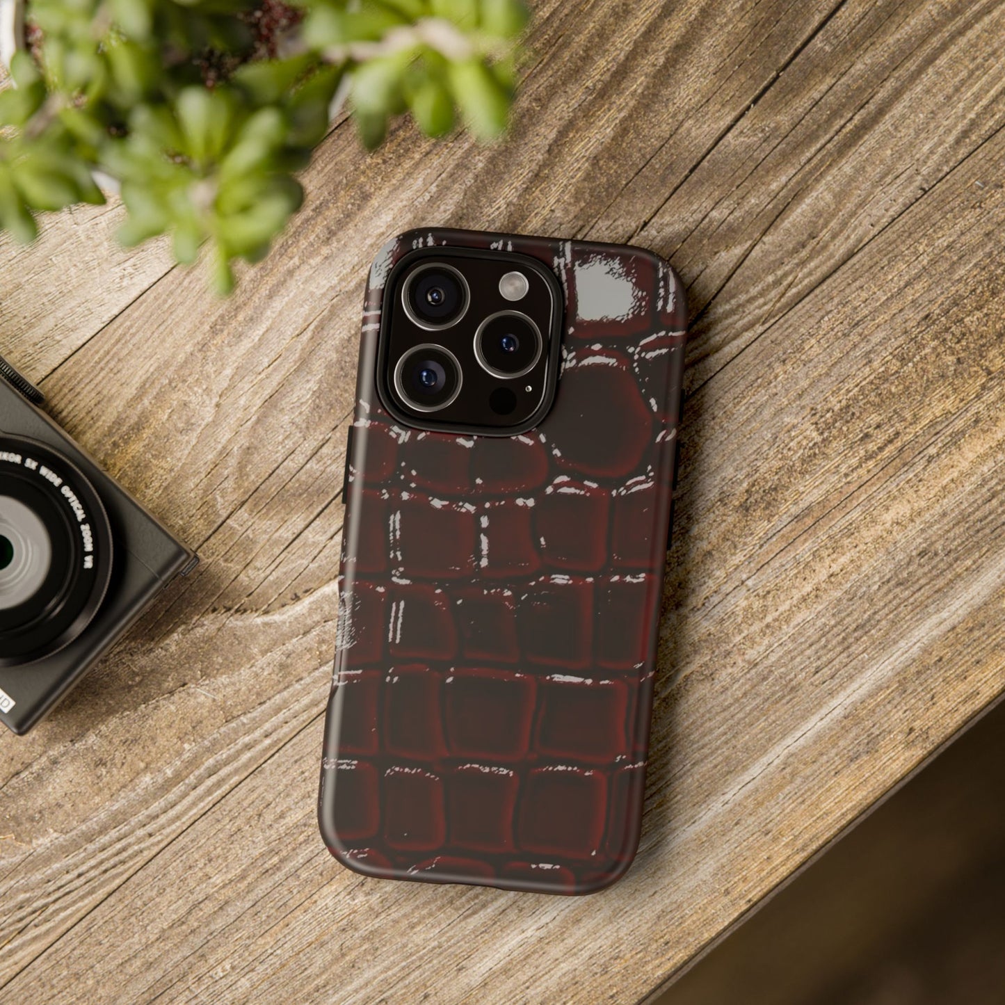 Croc Embossed Burgundy Tough Phone Case