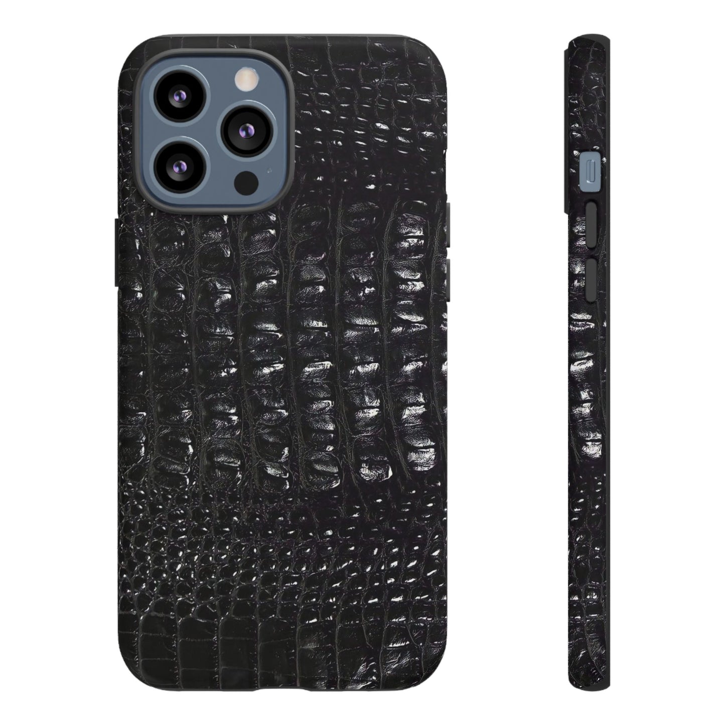 Black Croc Texture Tough Phone Case — Rugged Protective iPhone Cover
