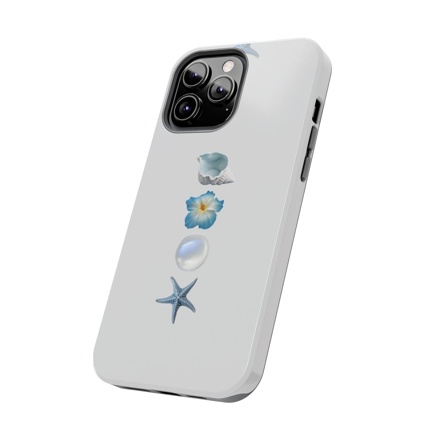 Ocean-Inspired Tough Phone Cases - Coastal Design with Shells and Pearls