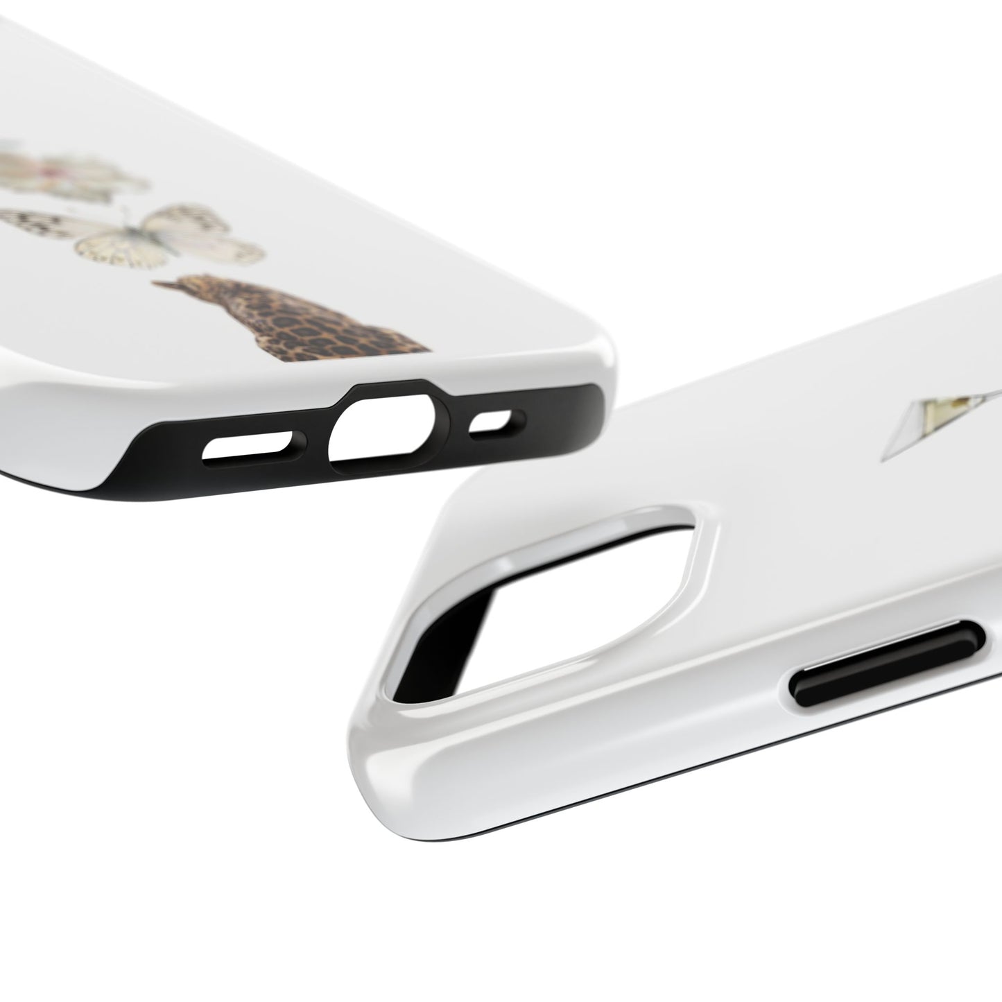 Elegant Nature-Inspired Tough Phone Case with Martini, Flower, Butterfly, and Leopard Design