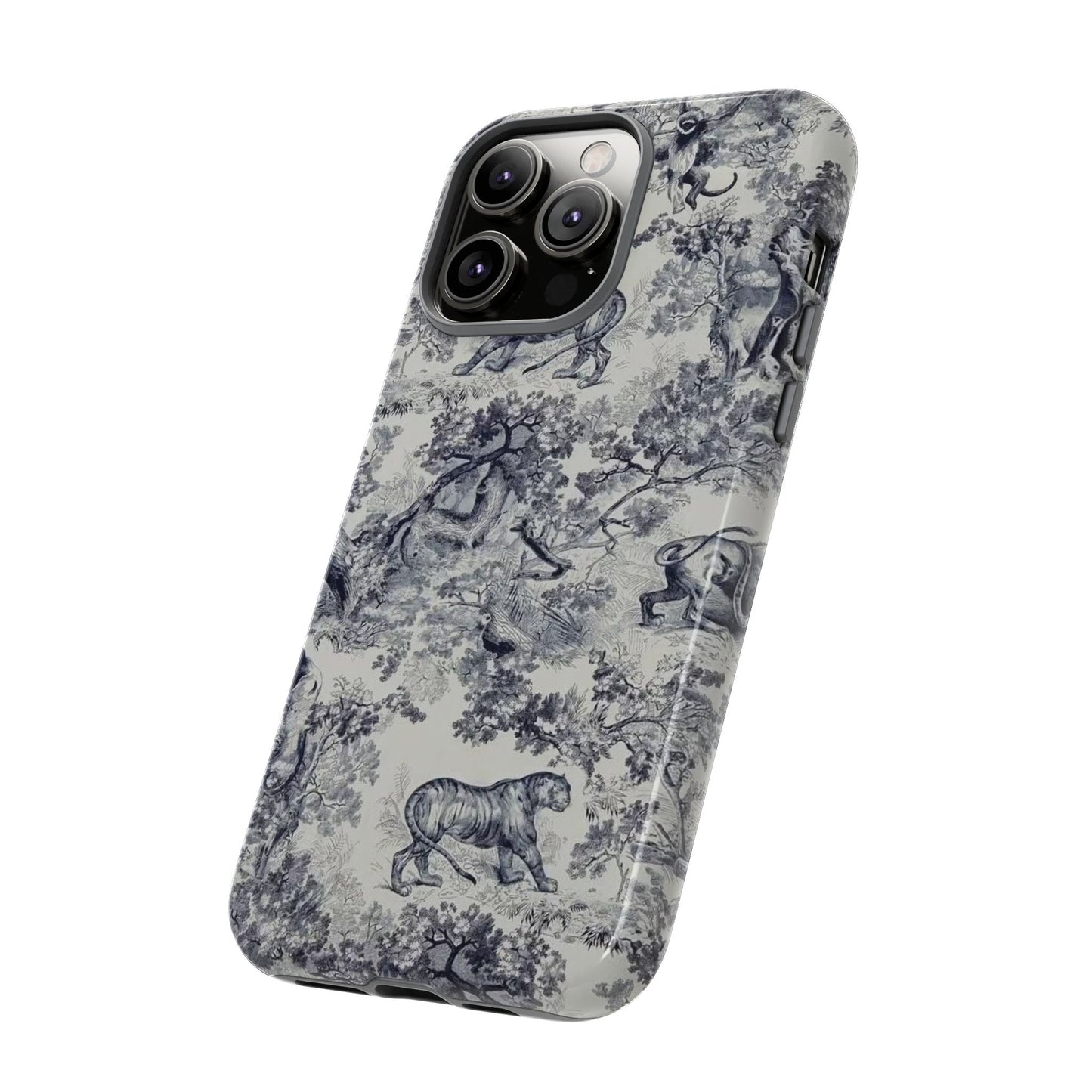 Toile Safari Phone Case — Vintage Tiger & Jungle Pattern Protective Tough Case
