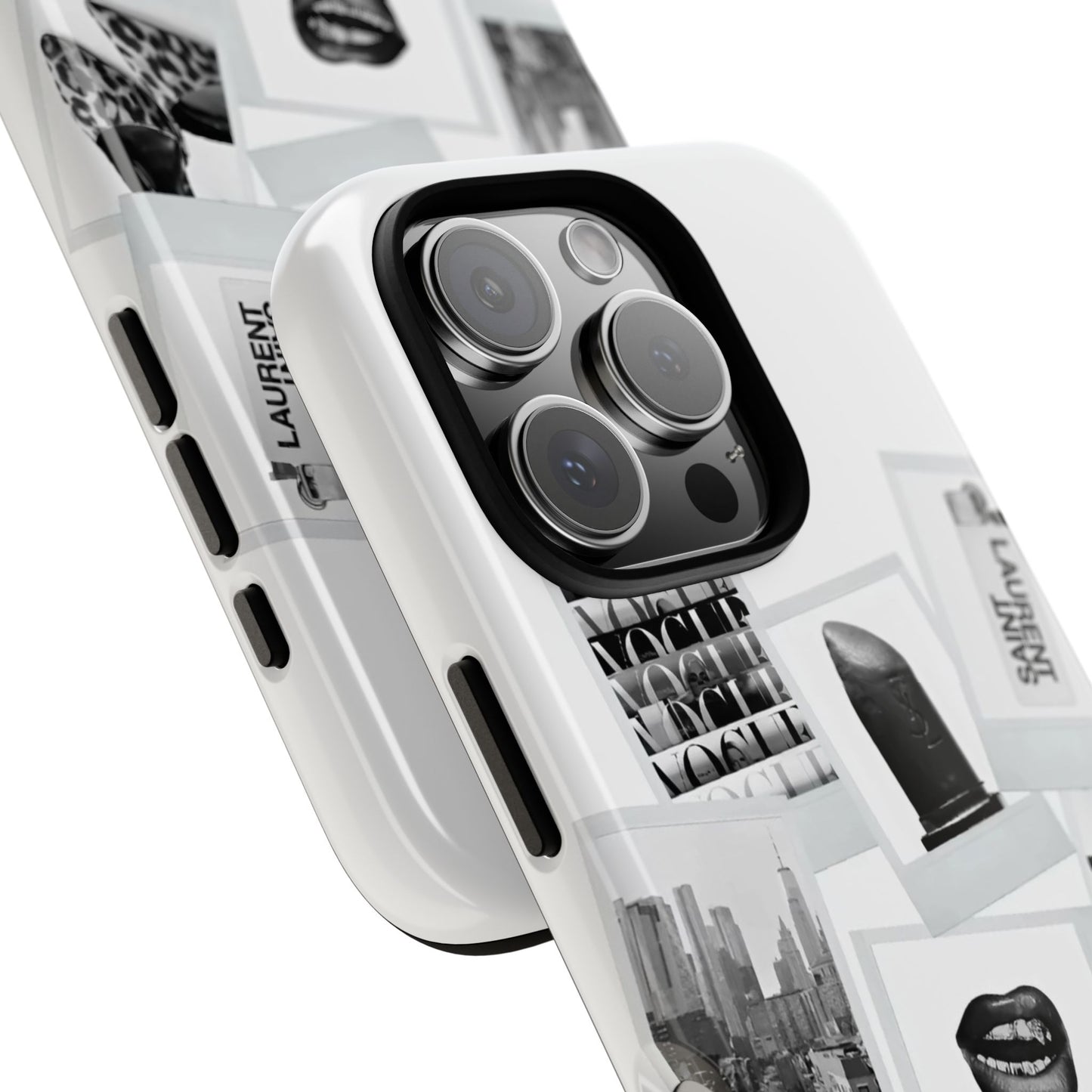 Phone Case — Black & White Polaroid Collage (City, Fashion, Lipstick)