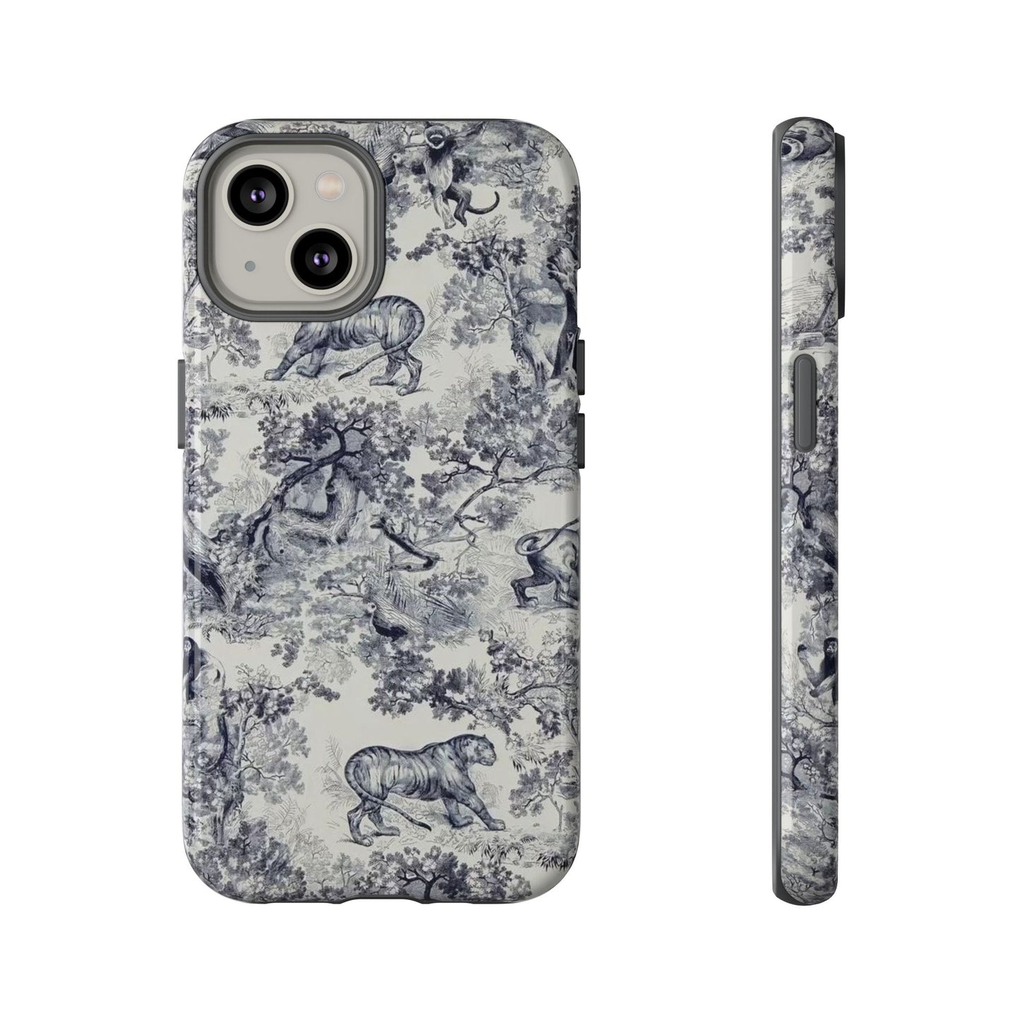 Toile Safari Phone Case — Vintage Tiger & Jungle Pattern Protective Tough Case