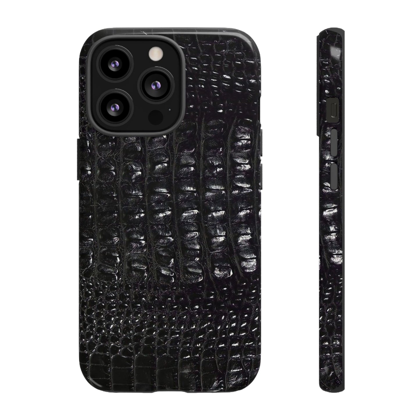 Black Croc Texture Tough Phone Case — Rugged Protective iPhone Cover