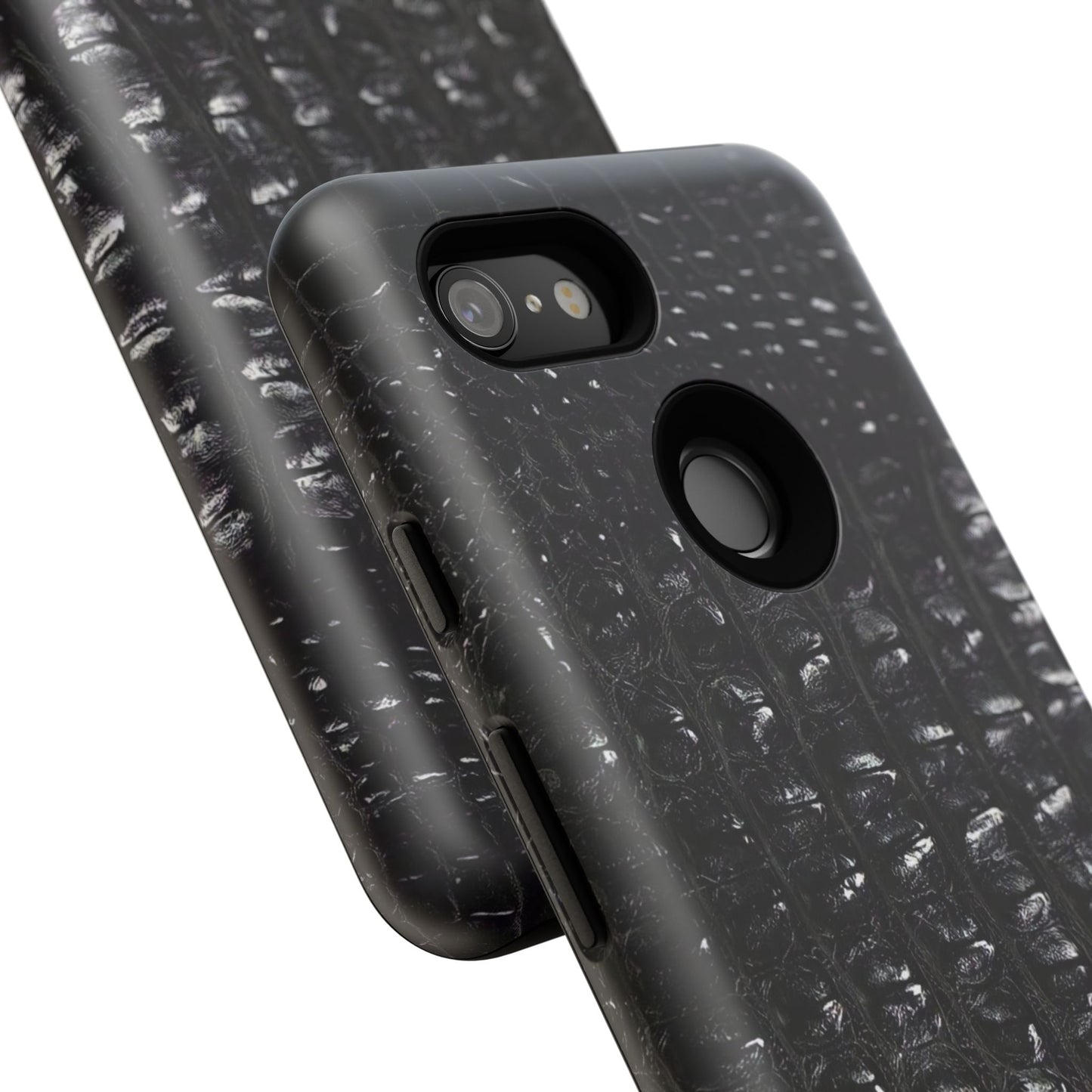 Black Croc Texture Tough Phone Case — Rugged Protective iPhone Cover