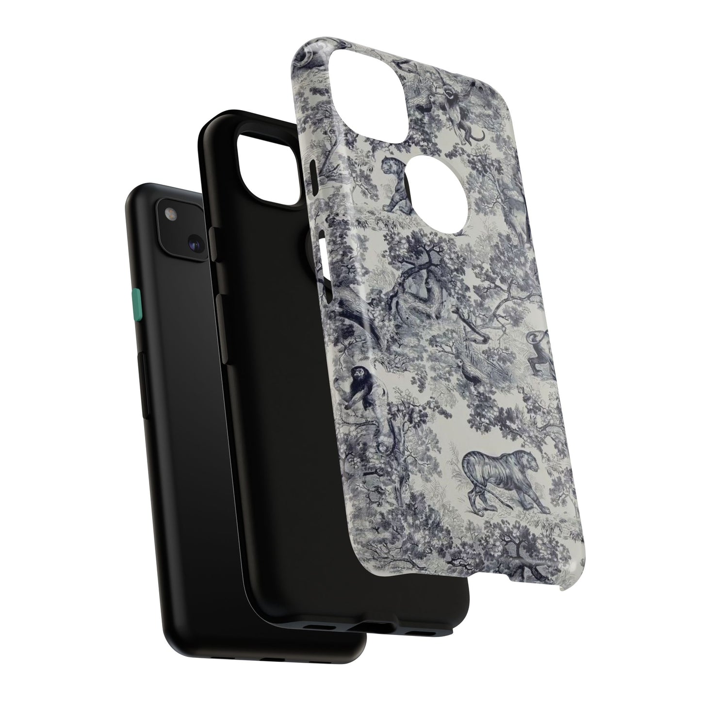Toile Safari Phone Case — Vintage Tiger & Jungle Pattern Protective Tough Case