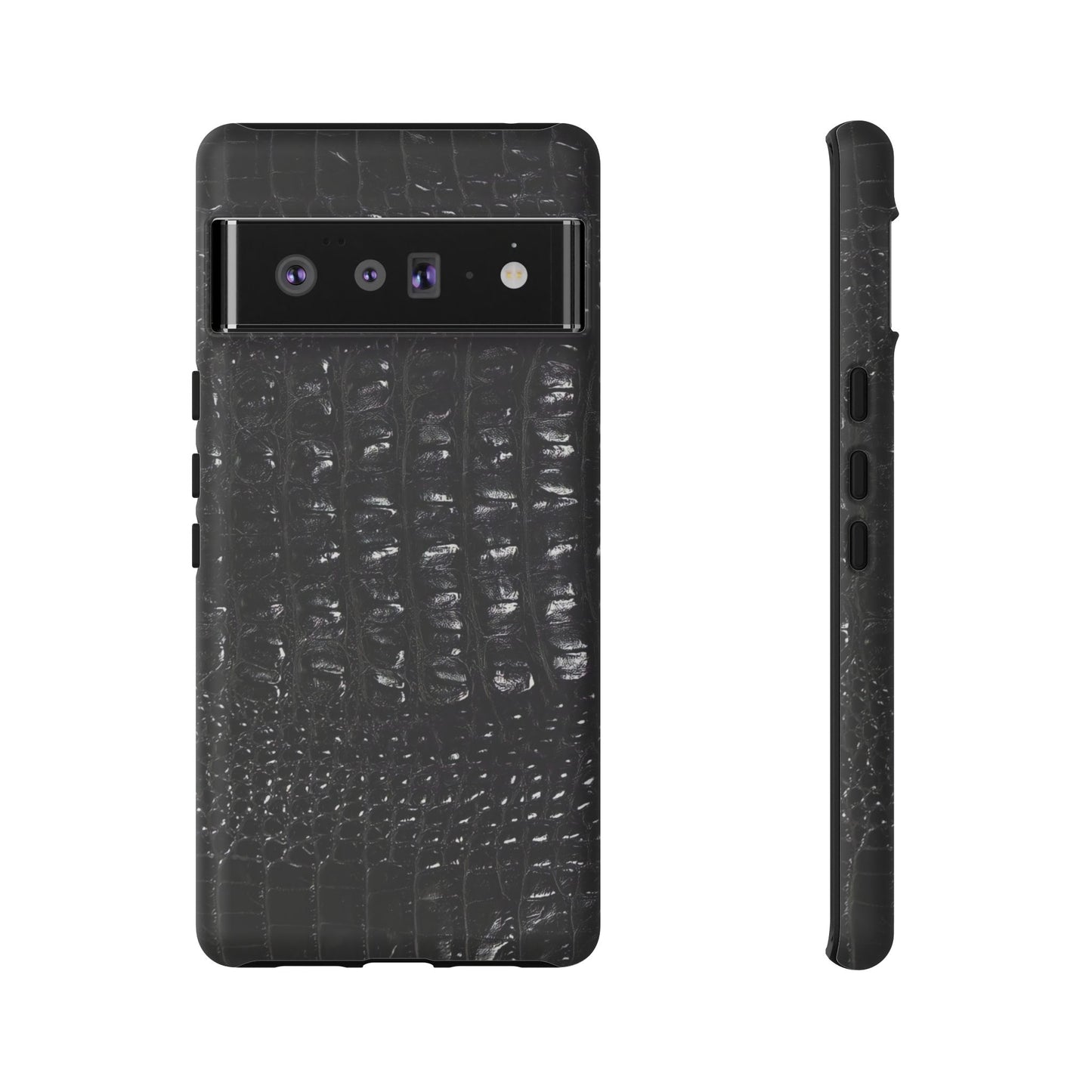 Black Croc Texture Tough Phone Case — Rugged Protective iPhone Cover
