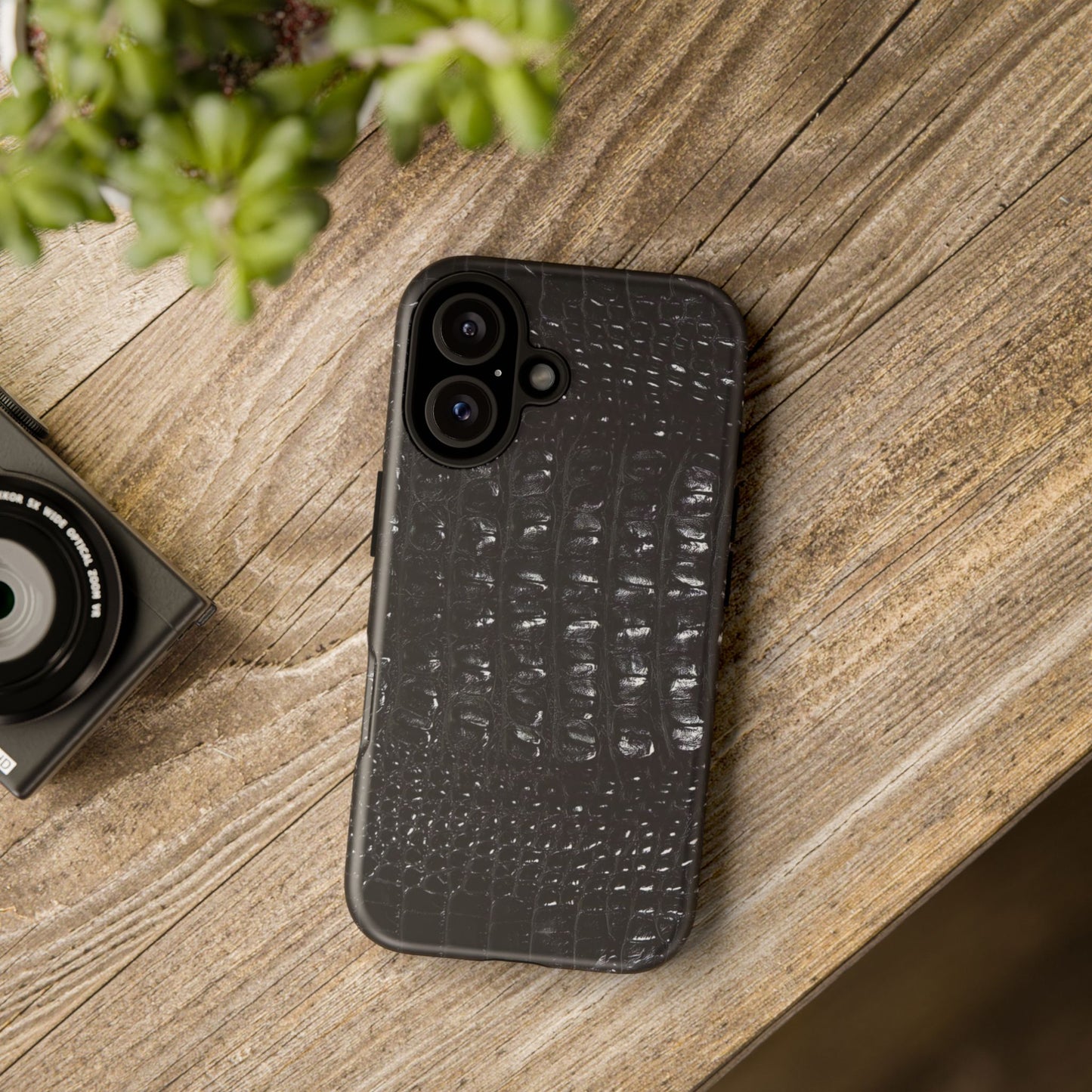 Black Croc Texture Tough Phone Case — Rugged Protective iPhone Cover