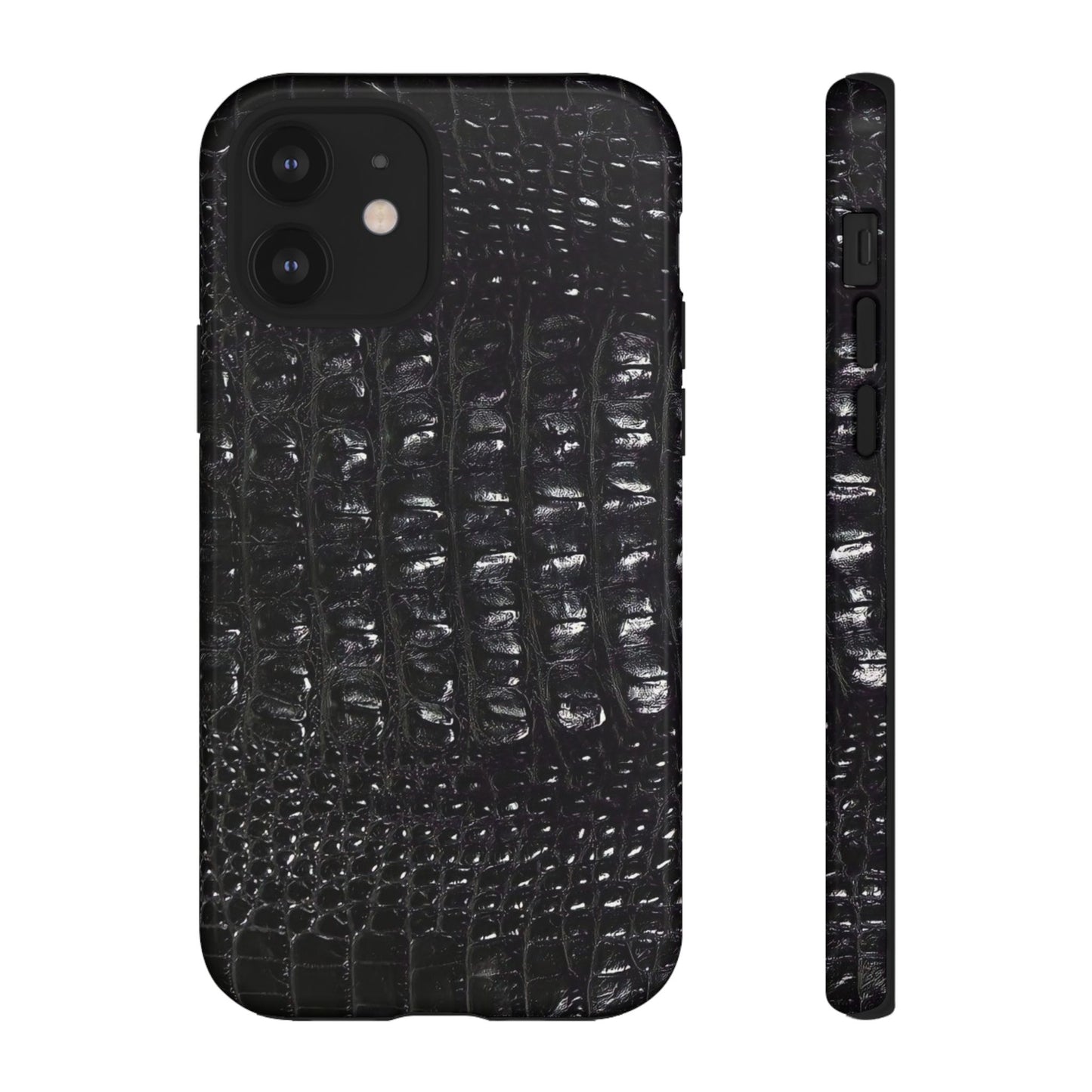 Black Croc Texture Tough Phone Case — Rugged Protective iPhone Cover