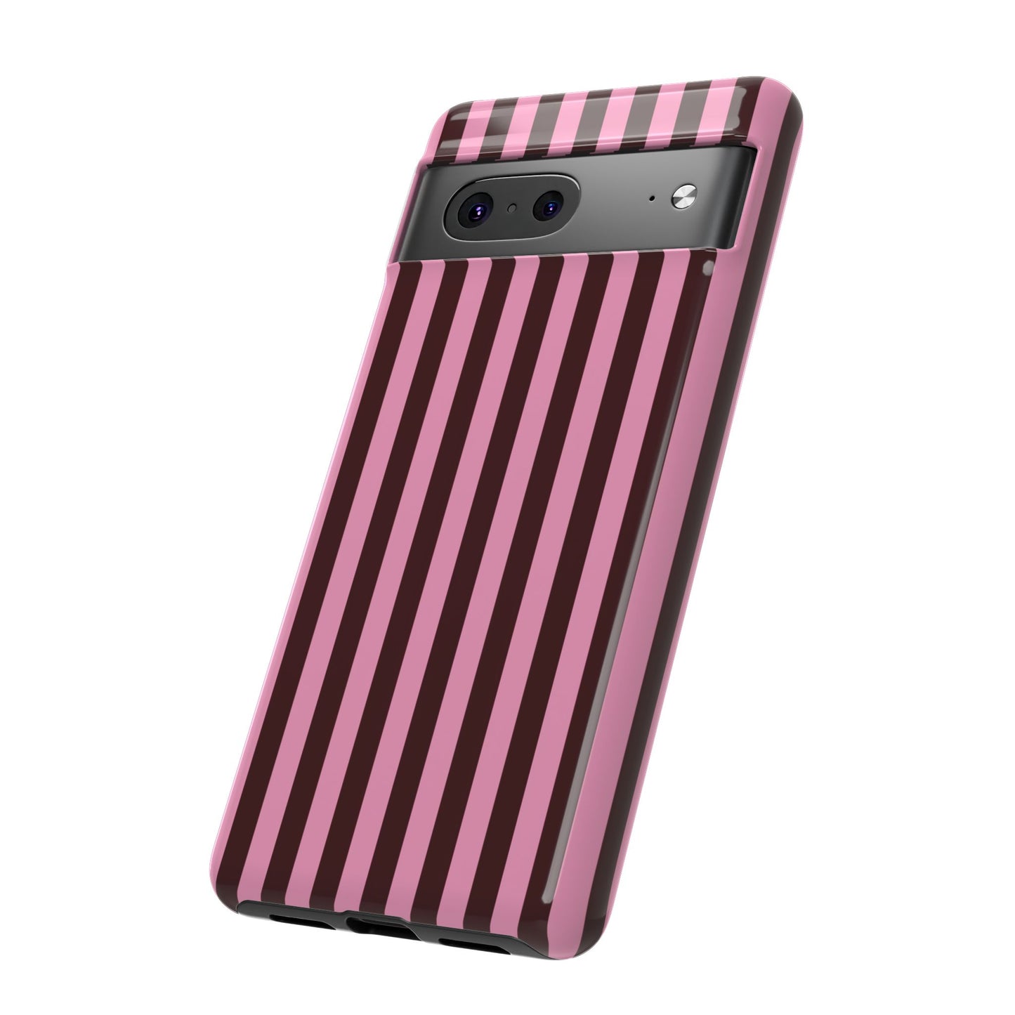 Striped Pink & Burgundy Tough Phone Case — Durable Vertical Stripe Protection