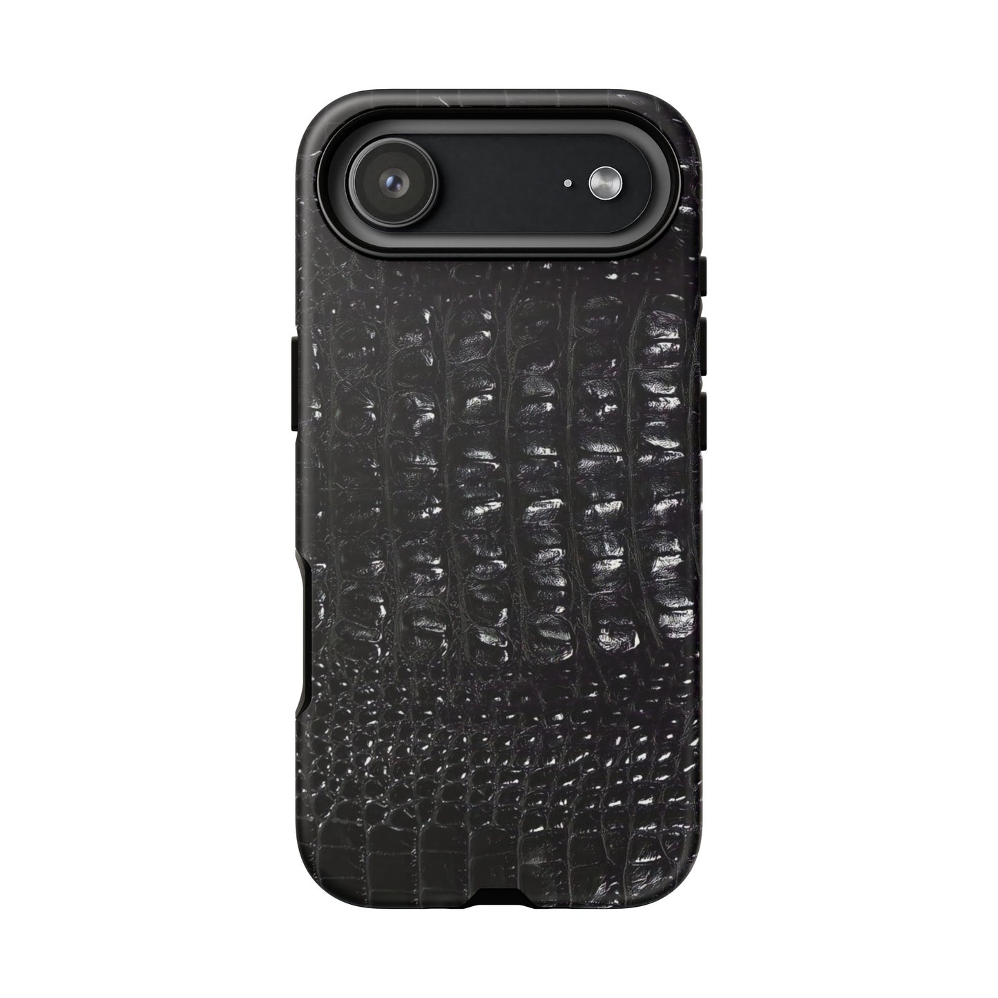 Black Croc Texture Tough Phone Case — Rugged Protective iPhone Cover
