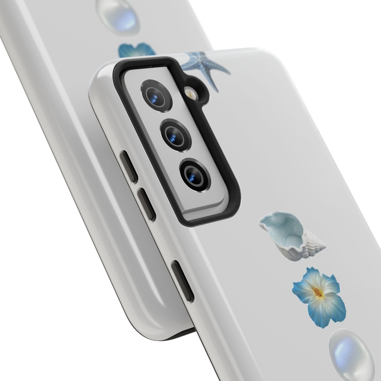 Ocean-Inspired Tough Phone Cases - Coastal Design with Shells and Pearls