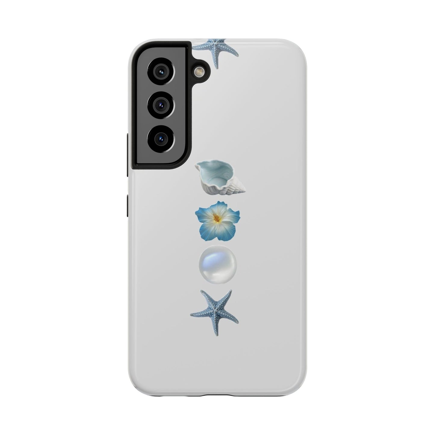 Ocean-Inspired Tough Phone Cases - Coastal Design with Shells and Pearls