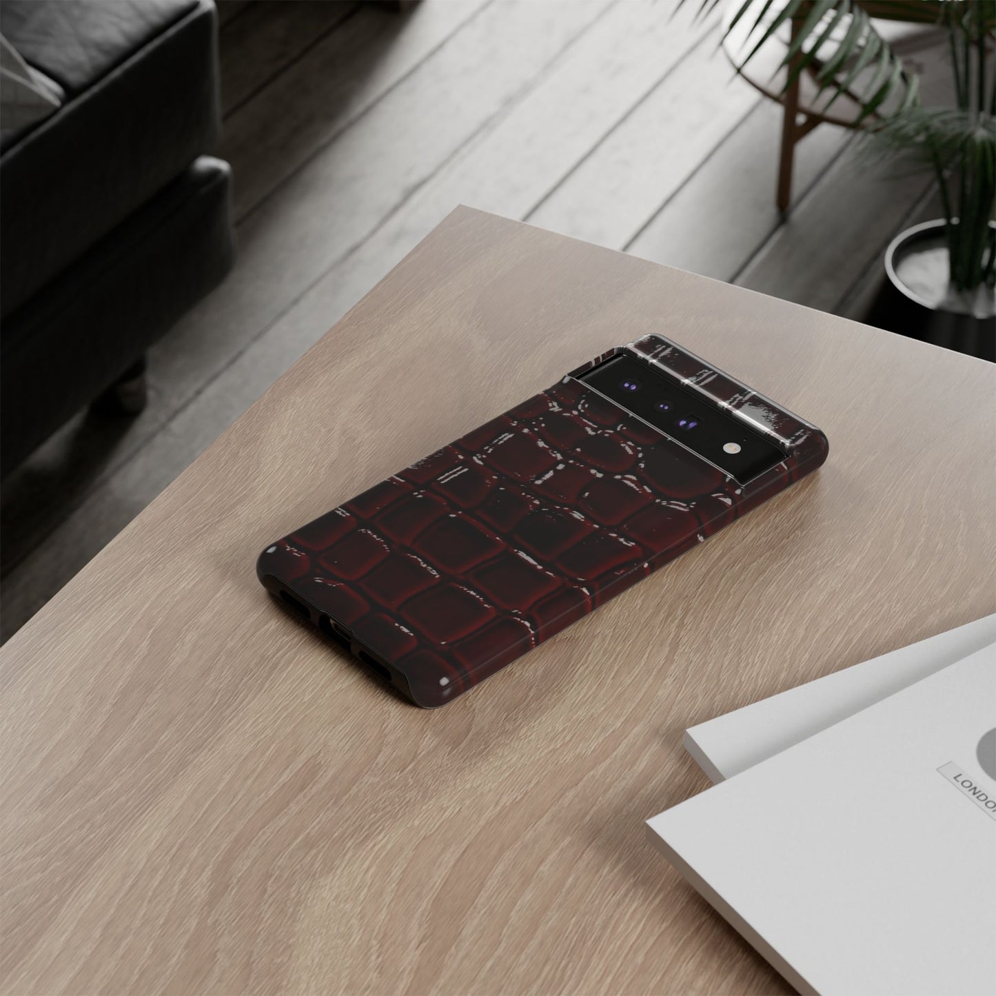 Croc Embossed Burgundy Tough Phone Case