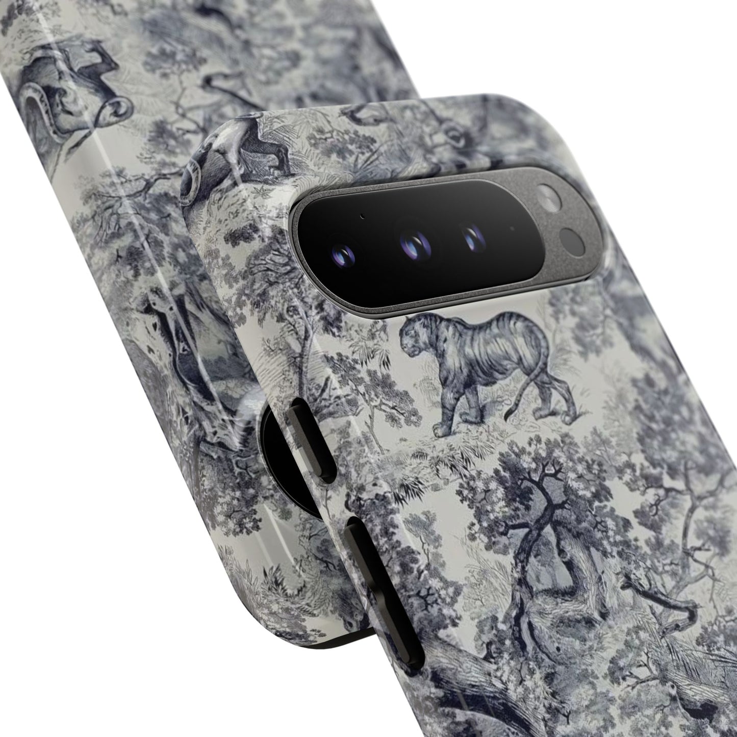 Toile Safari Phone Case — Vintage Tiger & Jungle Pattern Protective Tough Case