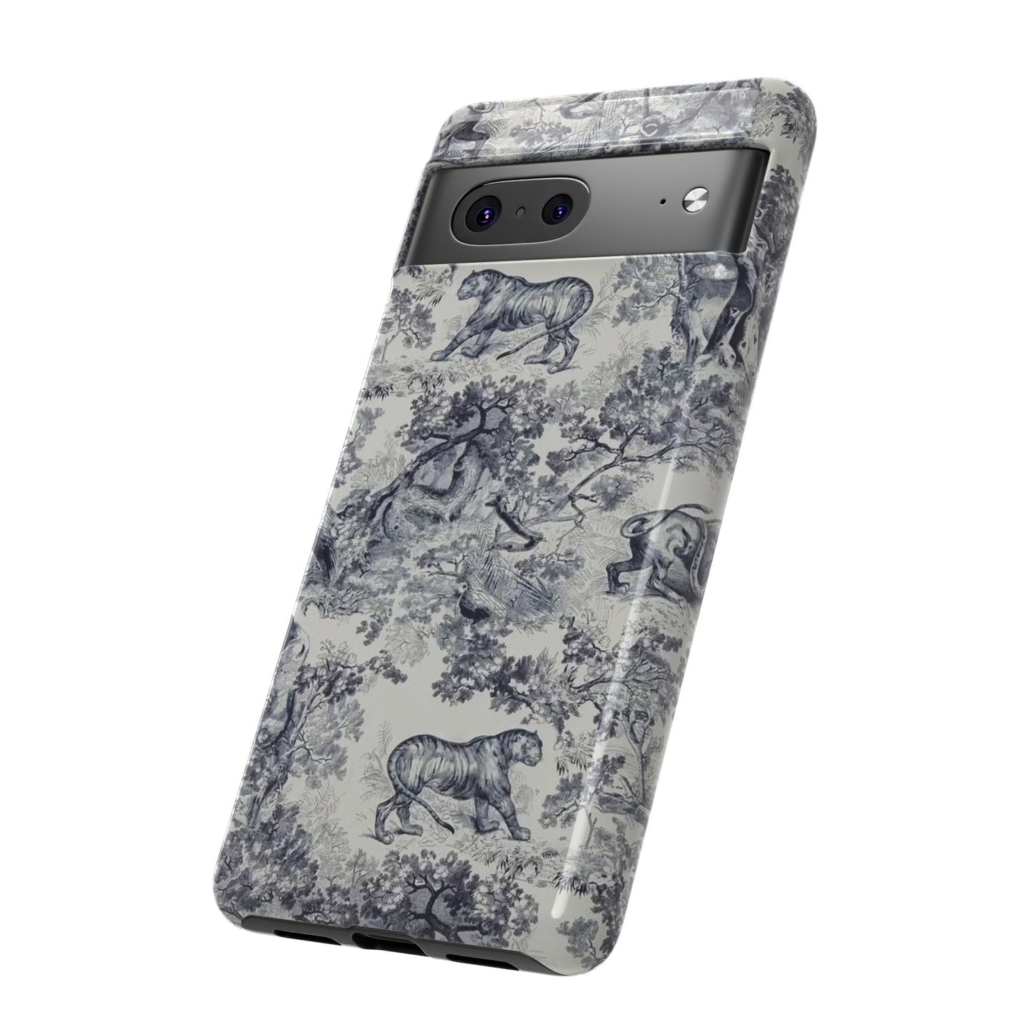 Toile Safari Phone Case — Vintage Tiger & Jungle Pattern Protective Tough Case