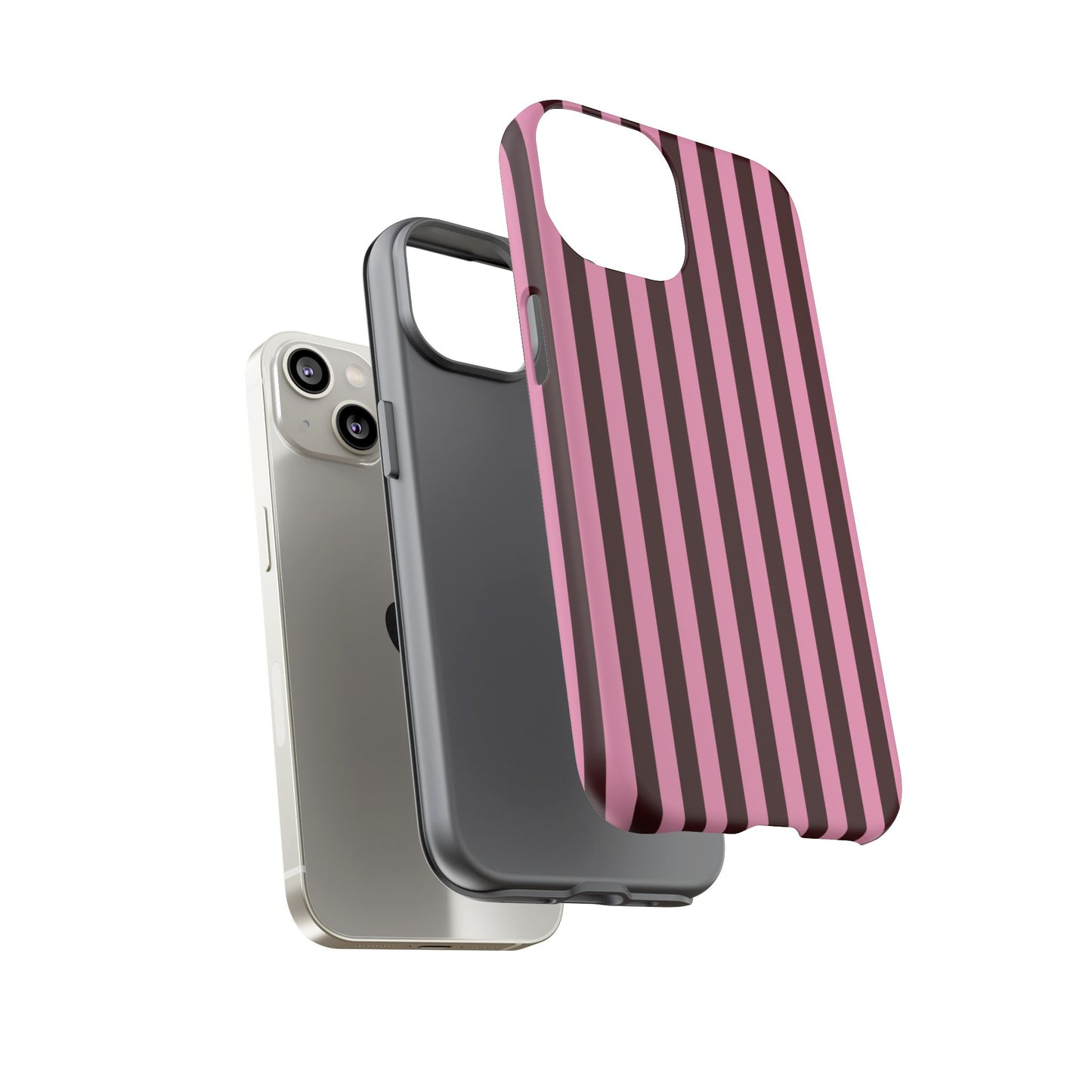 Striped Pink & Burgundy Tough Phone Case — Durable Vertical Stripe Protection