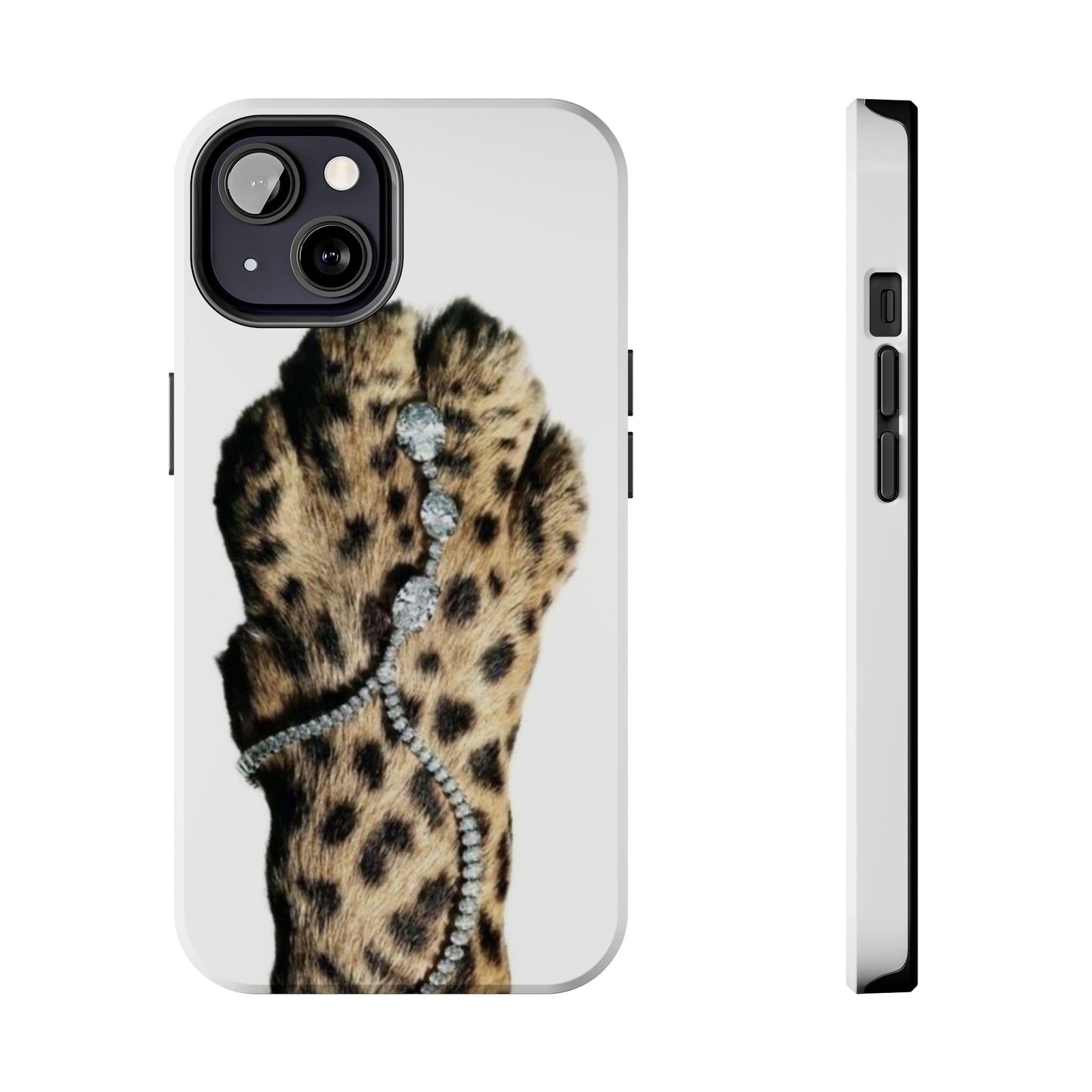 Stylish Leopard Print Tough Phone Case with Diamond Accessories