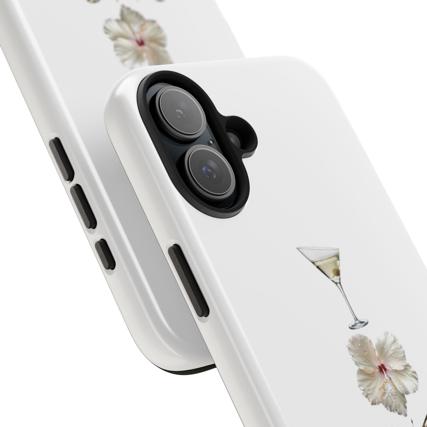 Elegant Nature-Inspired Tough Phone Case with Martini, Flower, Butterfly, and Leopard Design