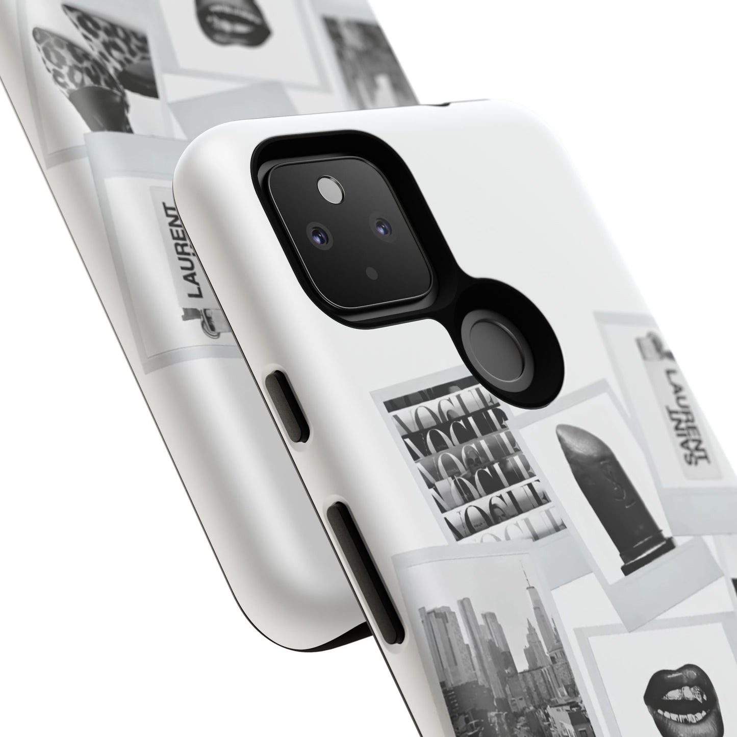Phone Case — Black & White Polaroid Collage (City, Fashion, Lipstick)