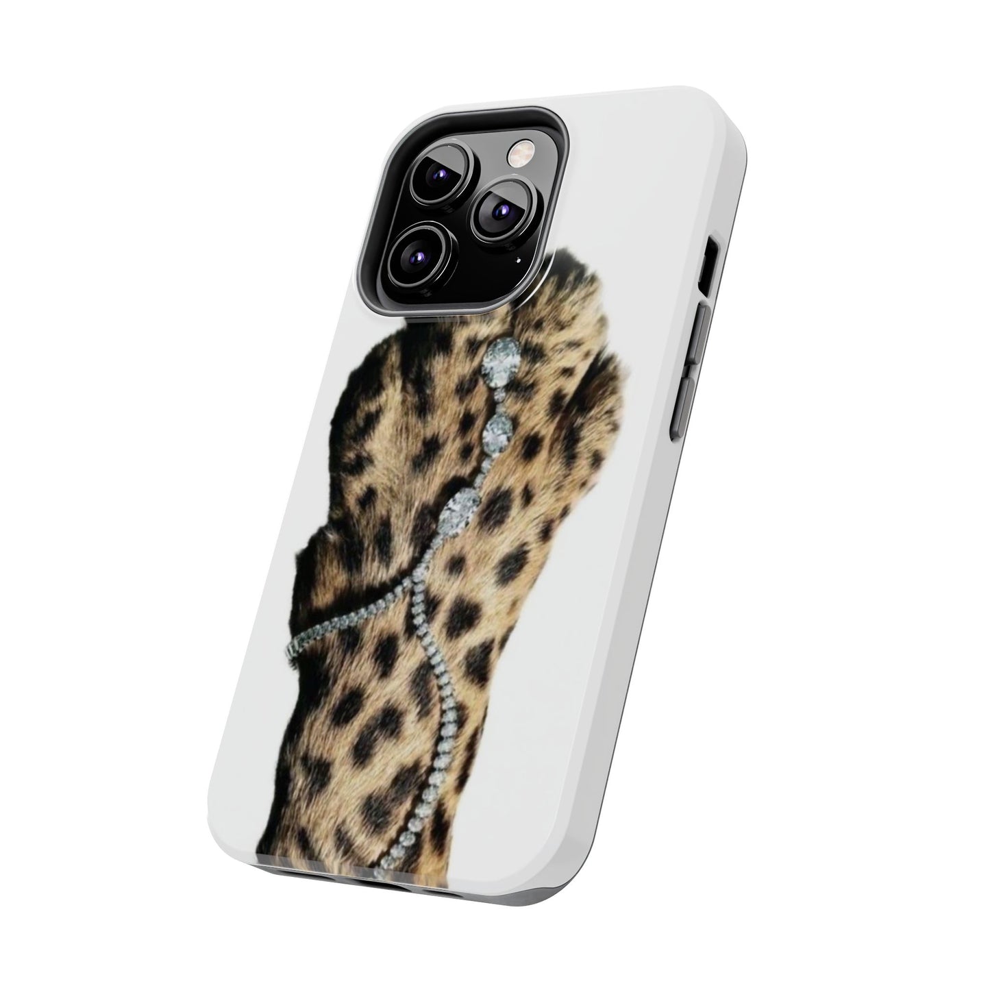 Stylish Leopard Print Tough Phone Case with Diamond Accessories